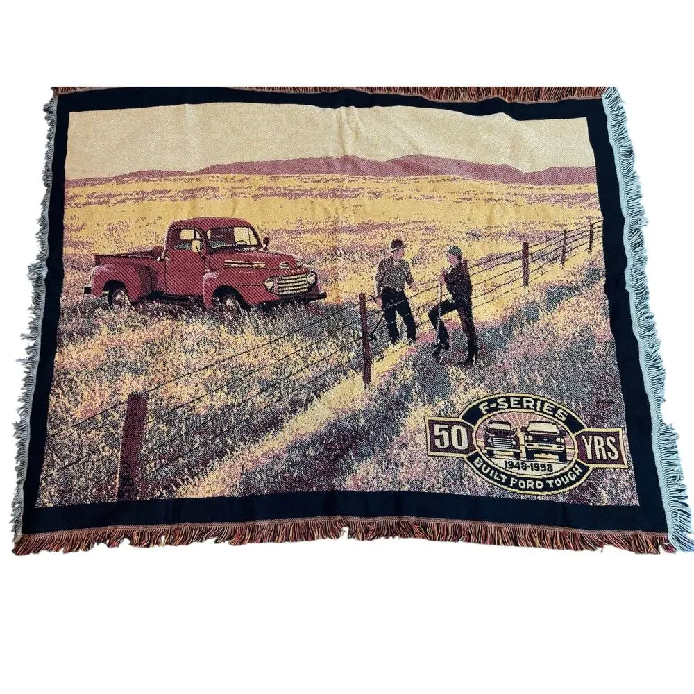Ford F-Series 50th Anniversary Woven Tapestry Throw Blanket Built Ford Tough VTG